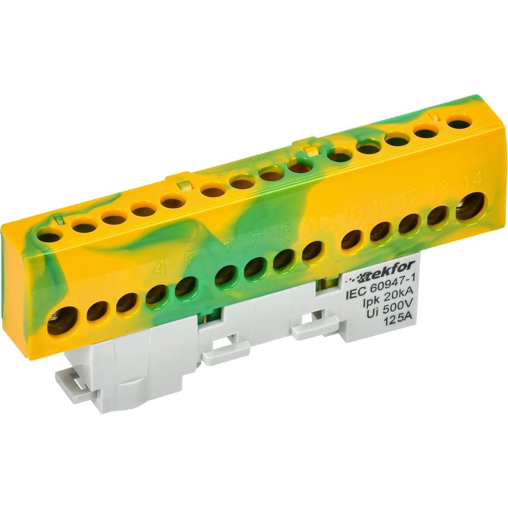 TEKFOR Шина PE земля изол. на унив. держ. 8x12-14-ЖЗ (5шт/упак) IEK TF-NN20-14-KL-K52