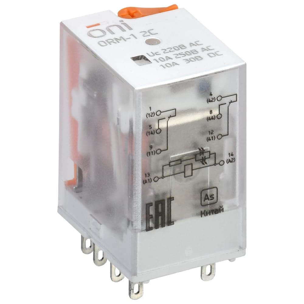 Реле интерфейсное ONI ORM-1 2C 220В AC с LED и тест. кнопкой (20шт/упак) ORM-1-2C-AC220V-L-B