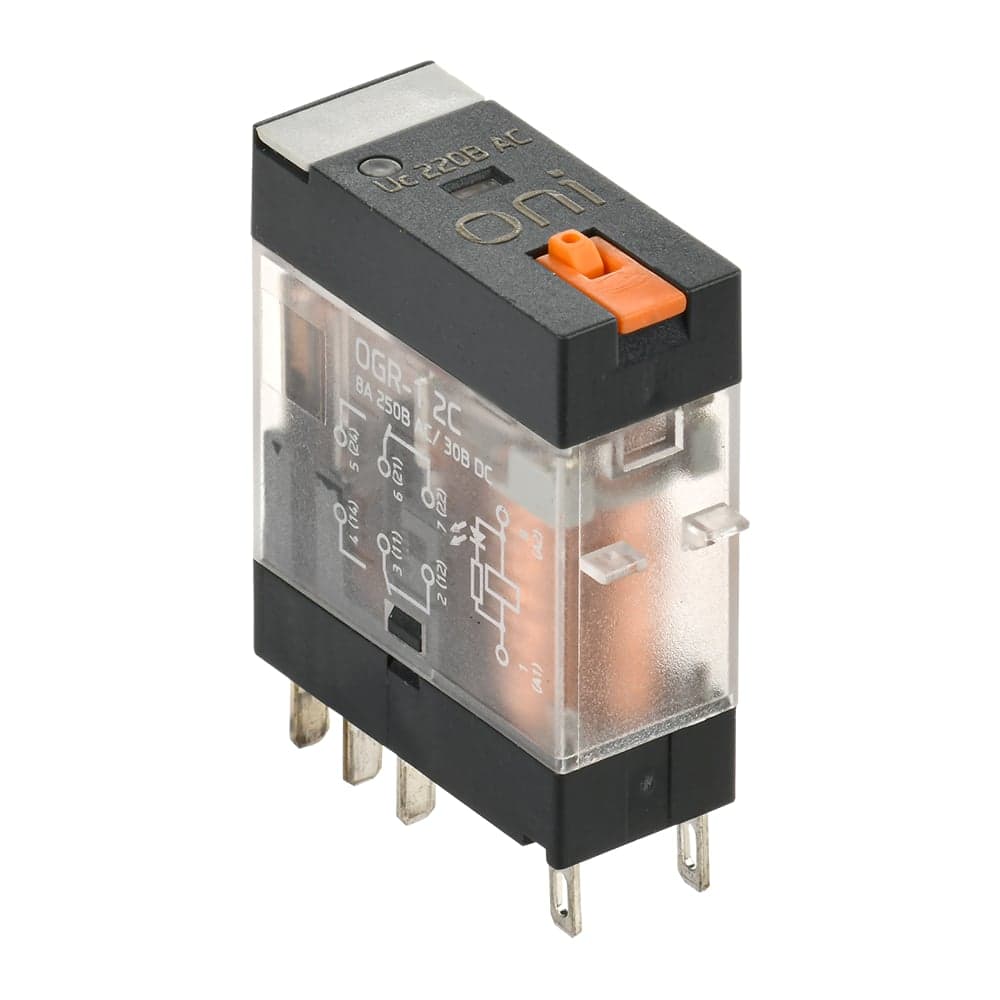 Реле общего назначения ONI OGR-1 2C 220В AC с LED и тест. кнопкой (20шт/упак) OGR-1-2C-AC220V-L-B