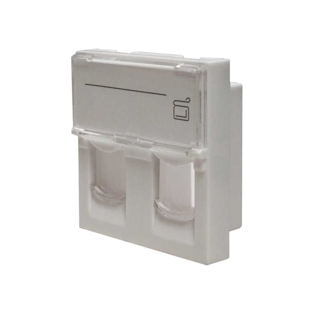 Лицевая панель SUPRLAN 2 порта, 45x45, Keystone, шторки, откидное маркировочное окно 10-0302