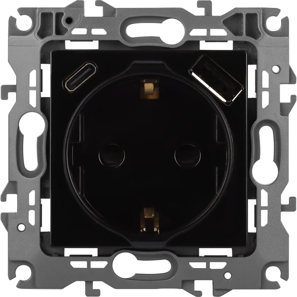 Розетка ЭРА Серия 12 12-4108-06 2PE 16A250В со шторками с USB typeAC 5В3А черный Б0067746