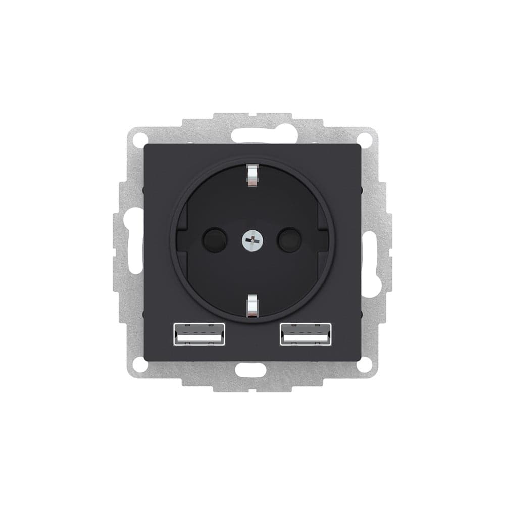 Механизм розетки Systeme Electric ATLASDESIGN RRR 16А, c 2 USB A+A, 5В/2,4А, 2x5В/1,2 А, карбон ATN001030R