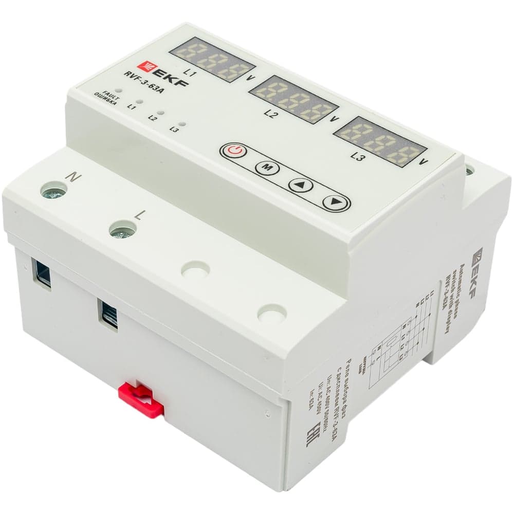 Реле выбора фаз с дисплеем EKF RVF-3-63А PROxima RVF-3-63a