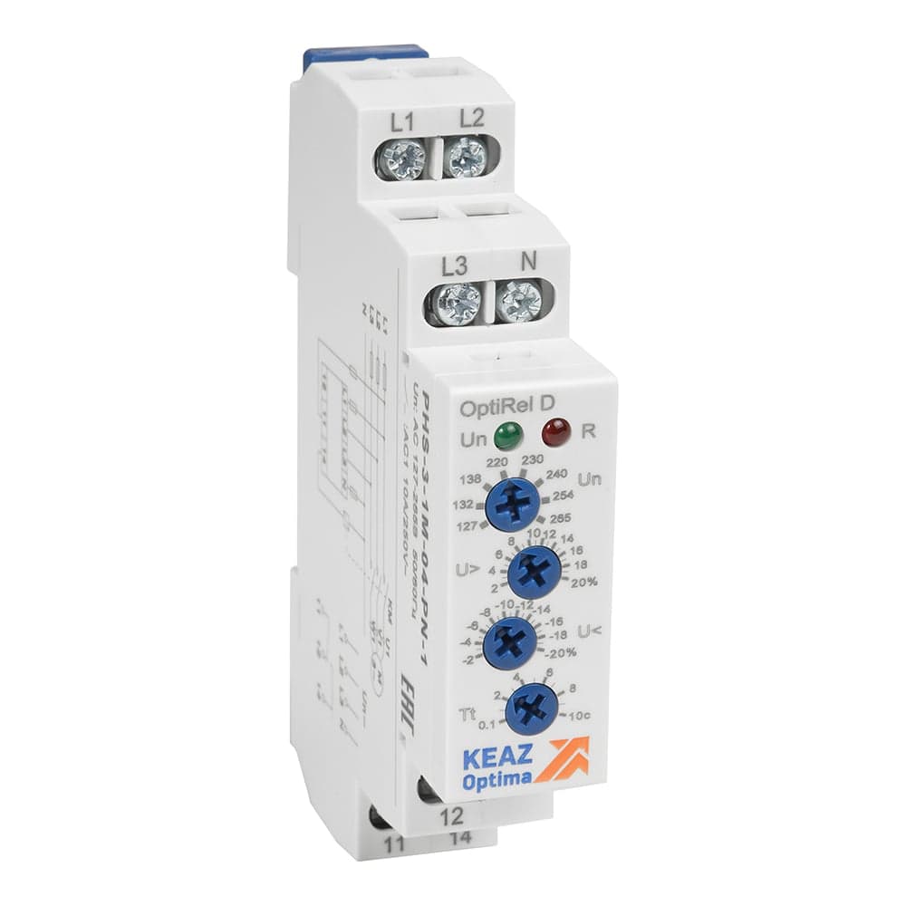 Реле контроля фаз КЭАЗ OptiRel D PHS-3-1M-05-PN-2 повышенного/пониженного асимметрии, 3Ф+N, 2CО 331995