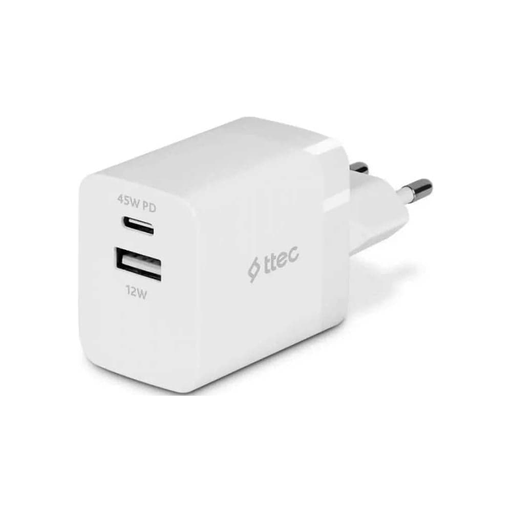Сетевое зарядное устройство TTEC SmartCharger 45W PD Duo Travel Charger USB-C+USB-A, белый 2SCP02B