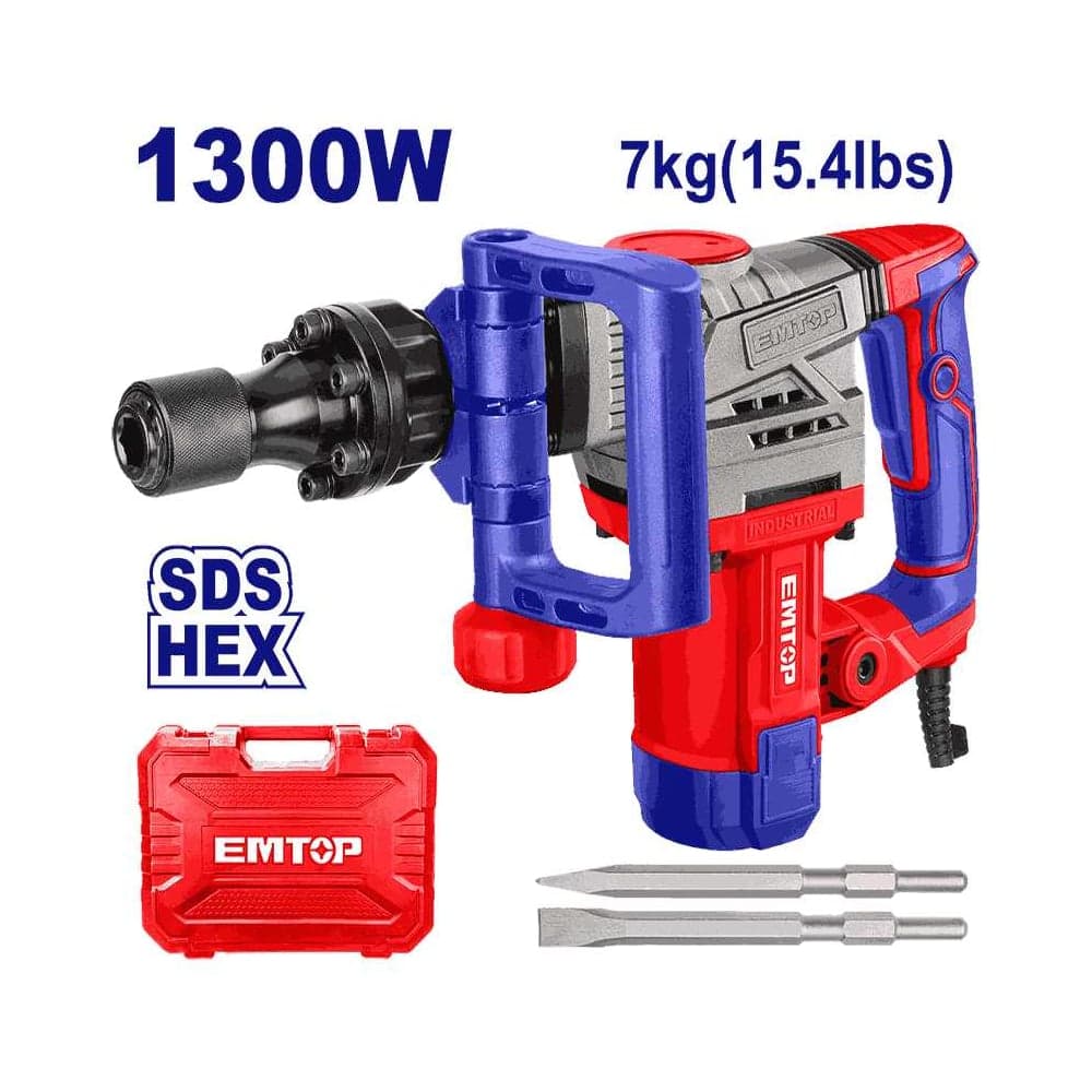 Отбойный молоток emtop напряжение: 220-240 В ~ 50/60 Гц Входная мощность: 1300 Вт Скорость удара: 3800 ударов в минуту Сила удара: 20 Дж EDBRH1301