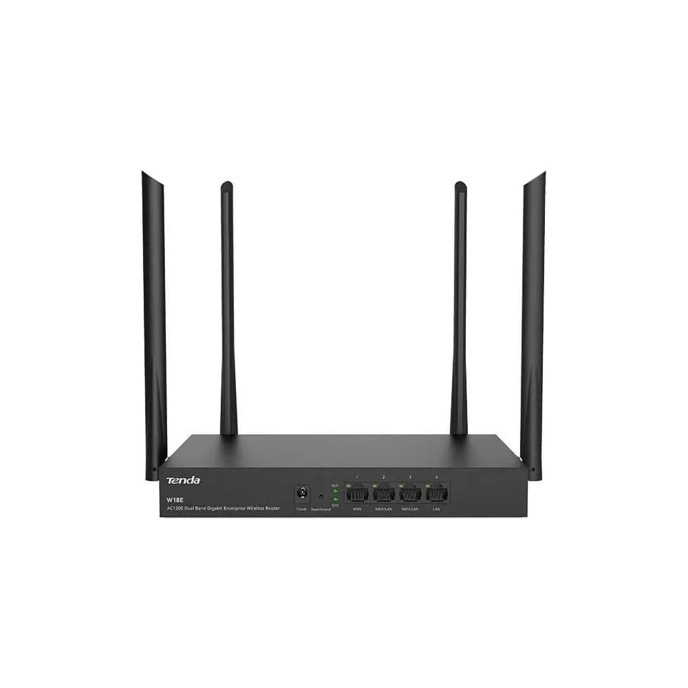 Двухдиапазонный гигабитный Wi-Fi роутер Tenda W18E AC1200, до 300 Мбит/с на 2,4 ГГц + до 867 Мбит/с на 5 ГГц, LAN 3x1Гбит/с, WAN 1x1Гбит/с, 4x5dBi антенны 10000141245