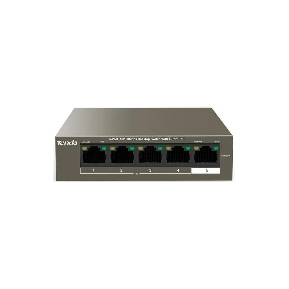 Коммутатор Tenda TEF1105P-4-63W неуправляемый PoE, 5 портов, 5x1 Гбит/с, PoE 4x30 Вт (до 58 Вт), настольный 10000090863