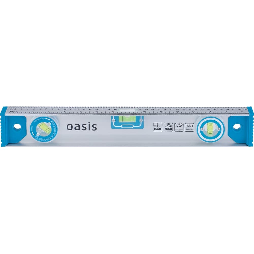 Уровень алюминиевый рельс Oasis 600 мм, 3 глазка (1 поворотный), линейка 103040500015