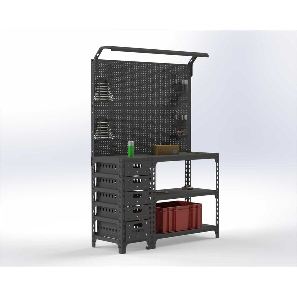 Стол-верстак ООО Металекс SUN 950x1600x400 (с бок. тумбой, 2-мя панелями и комплектом освещения) серый / 111919