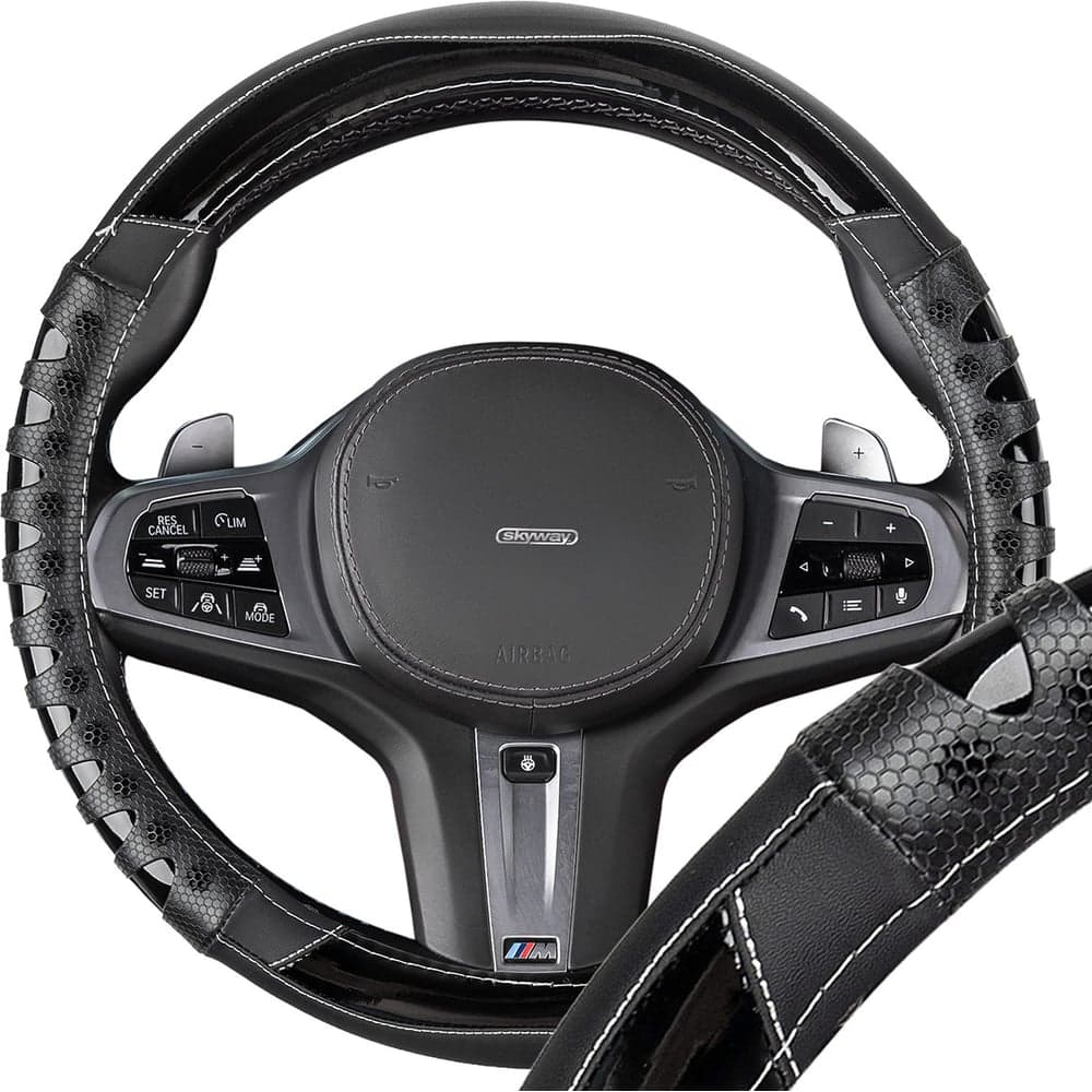 Оплетка SKYWAY экокожа M (37-39 см) Mix Racer-4 черная, белая строчка S01102536