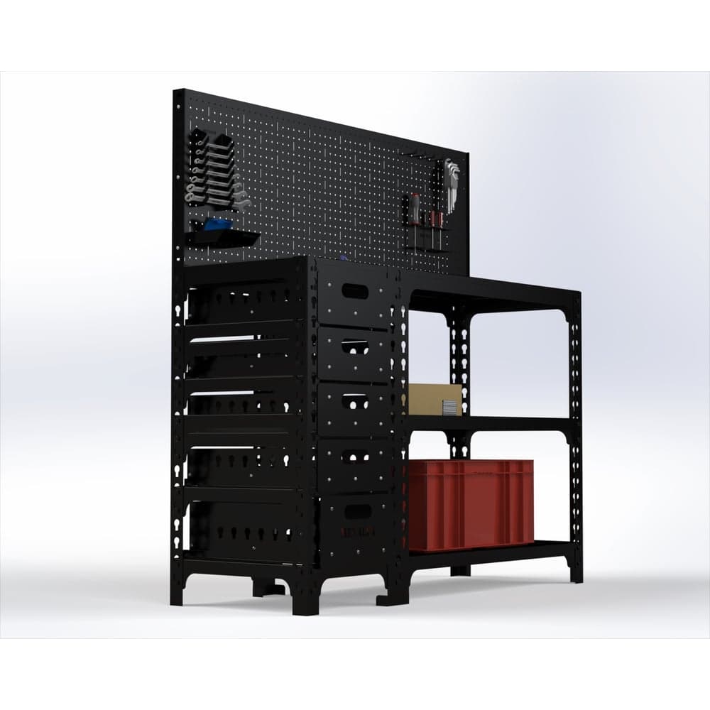 Стол-верстак ООО Металекс c одной тумбой 950x1600x400 + перфопанель с комплектом аксессуаров, чёрный 117313