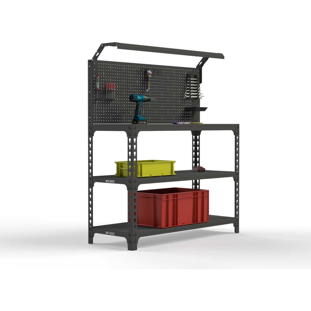 Стол-верстак ООО Металекс серия SUN 950x1000x400, 2-е полки, + перфопанель с комплектом освещения, серый 111955