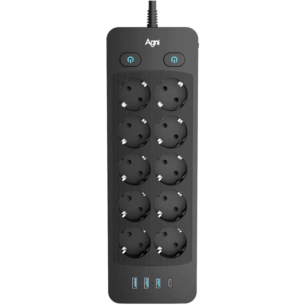 Сетевой фильтр AGNI плоский 10 розеток c кабелем 2м,черный,4 USB TP-FO4U10E-С-2m-black