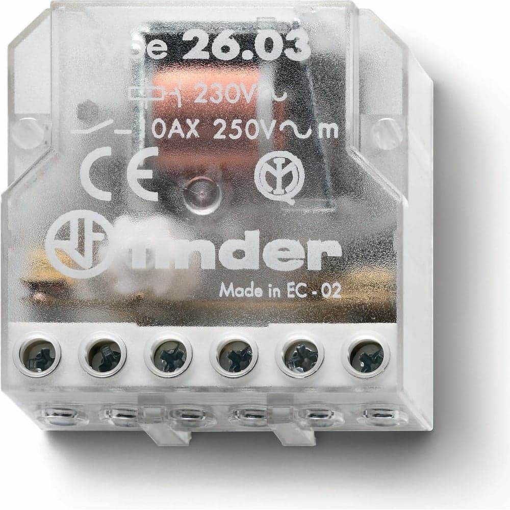 Импульсное реле Finder, установка в монт. коробку 2 шага, 1но + 1нз 10а 230в Ac, 260382300000