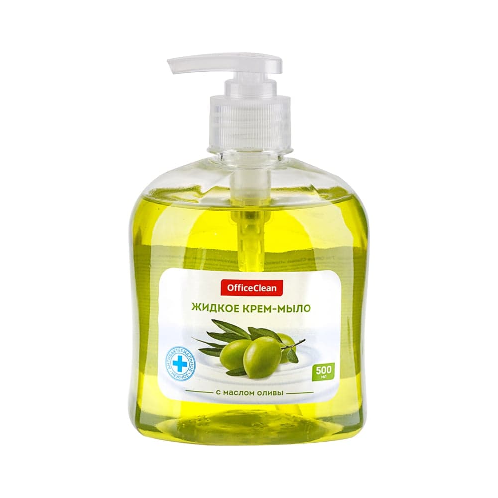 Жидкое мыло-крем OfficeClean Нежное антибактериальное, с маслом оливы, с дозатором, 500 мл 281354