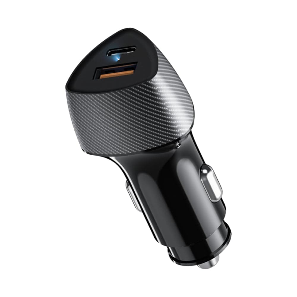 Автомобильное зарядное устройство c двумя портами REXANT (USB-A QC 3.0 + USB-C PD) cо световой индикацией, 20Вт, черное 16-0241