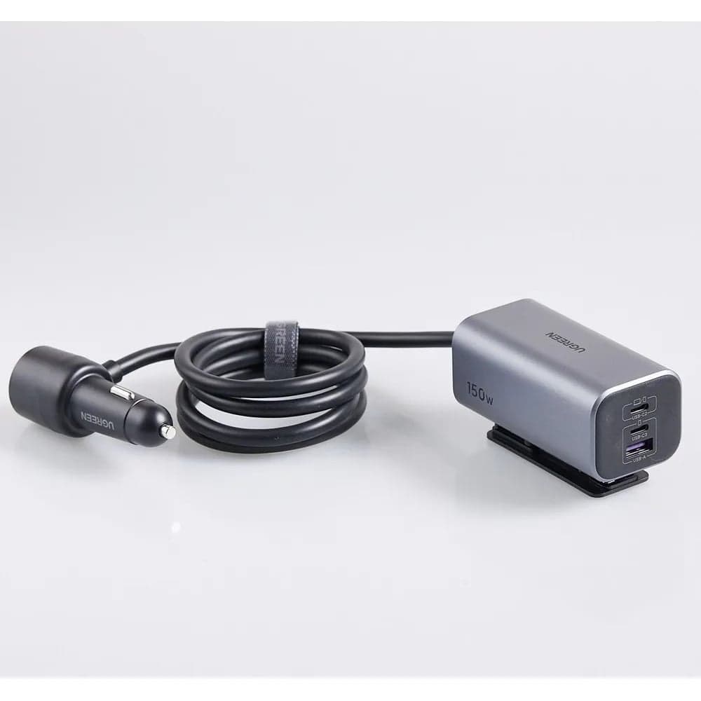 Автомобильное зарядное устройство Ugreen EC706 35571 150W 4-Port GaN with Extended USB-A+2USB-C Fast Car Charger, серый 35571_
