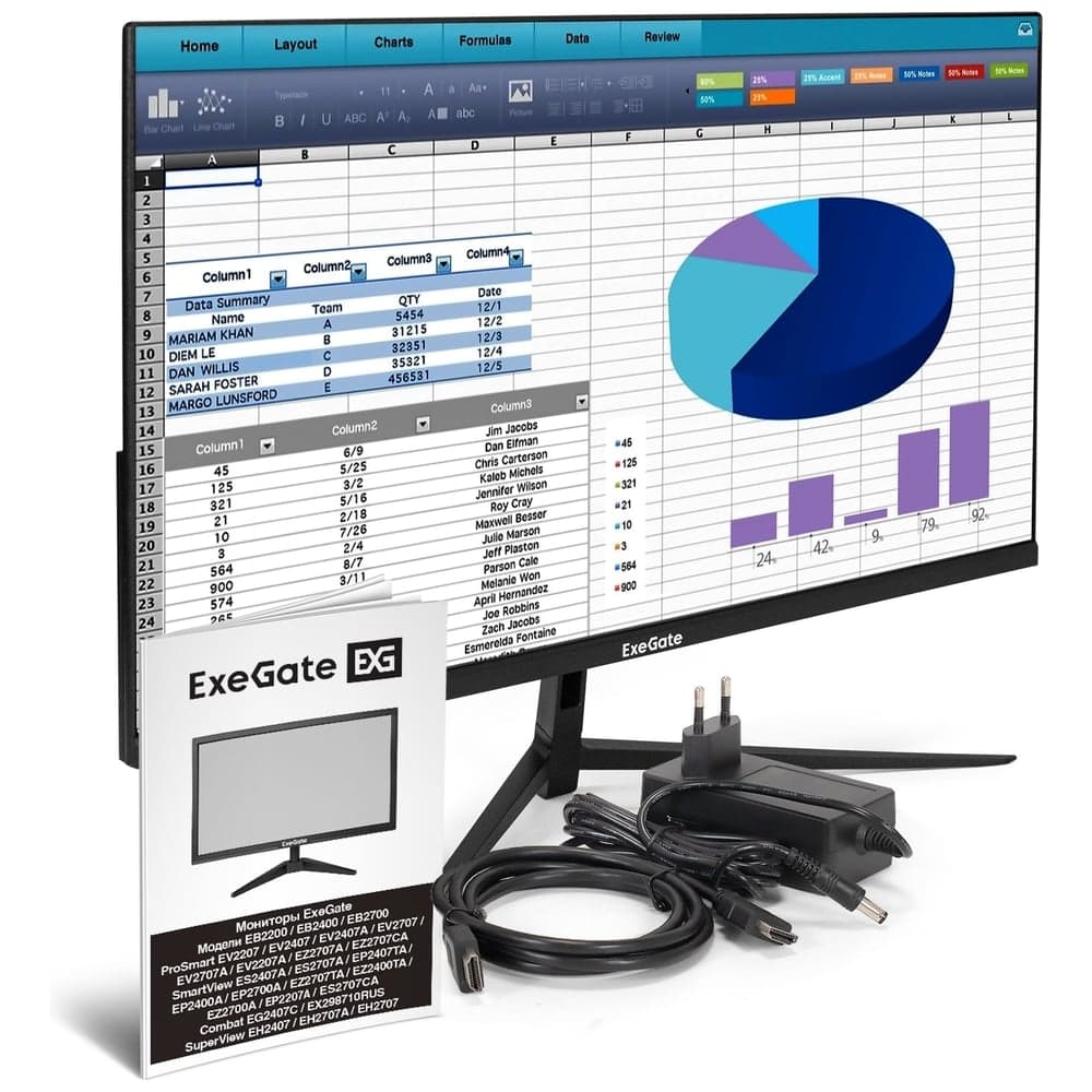 Монитор ExeGate 23.8 100 Гц SuperView EH2407 IPS LED Grade A+, FHD, 1920x1080 100Гц, 16:9, 250cd/m2, 1000:1, 178/178, 5ms, D-Sub, HDMI, FreeSync, Flicker- 298353