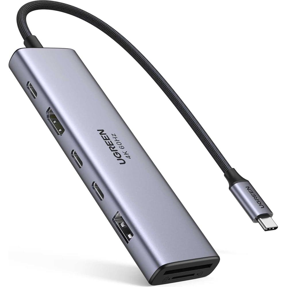 Конвертер UGREEN CM511 45521 7-in-1 4K60Hz USB-C To HDMI+2xUSB-C 3.2+1xUSB-A 3.2+SD/TF+PD Converter. Цвет: серый 45521_