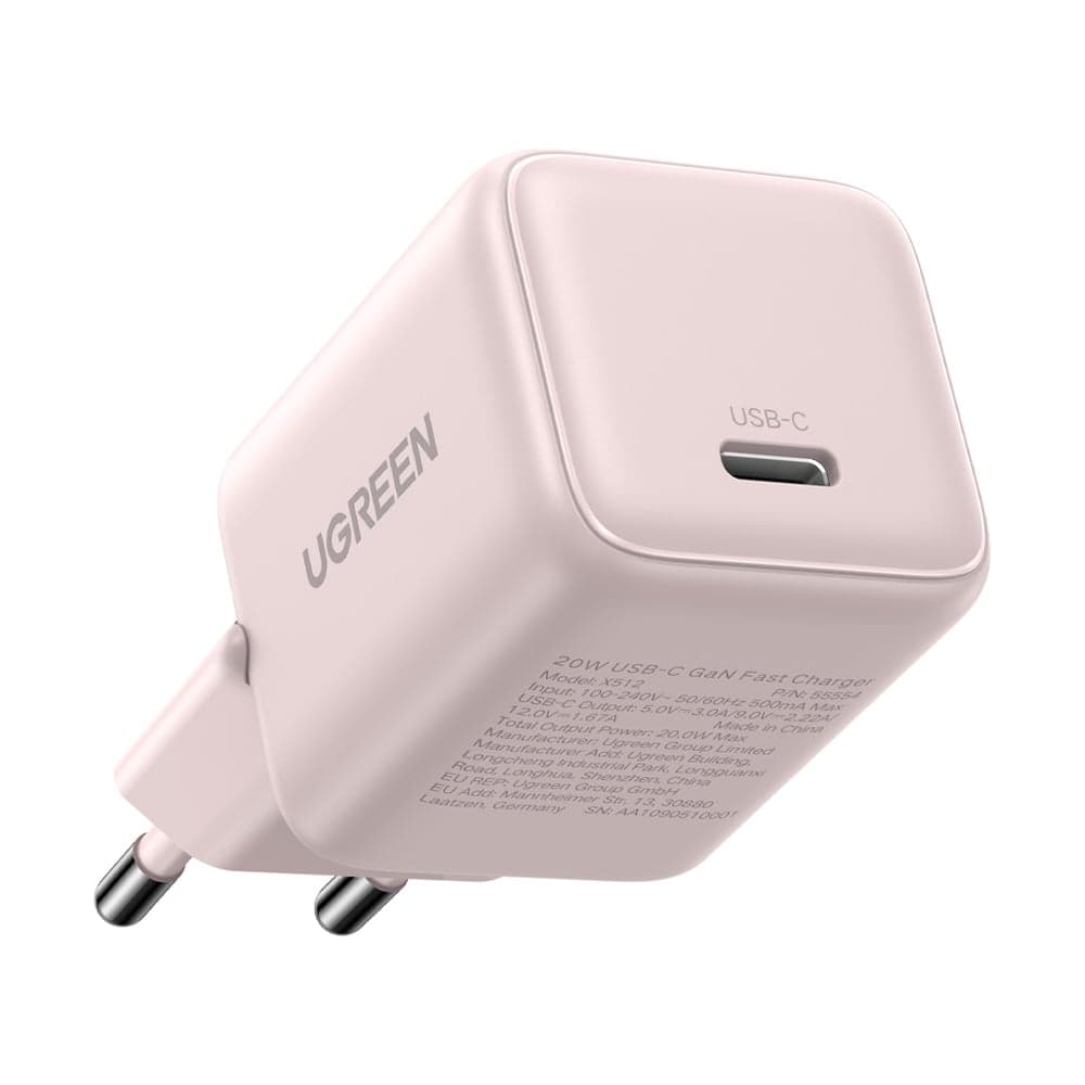 Сетевое зарядное устройство UGREEN X512 55556 Mini 20W USB-C GaN Fast Charger EU. Цвет: розовый 55556_