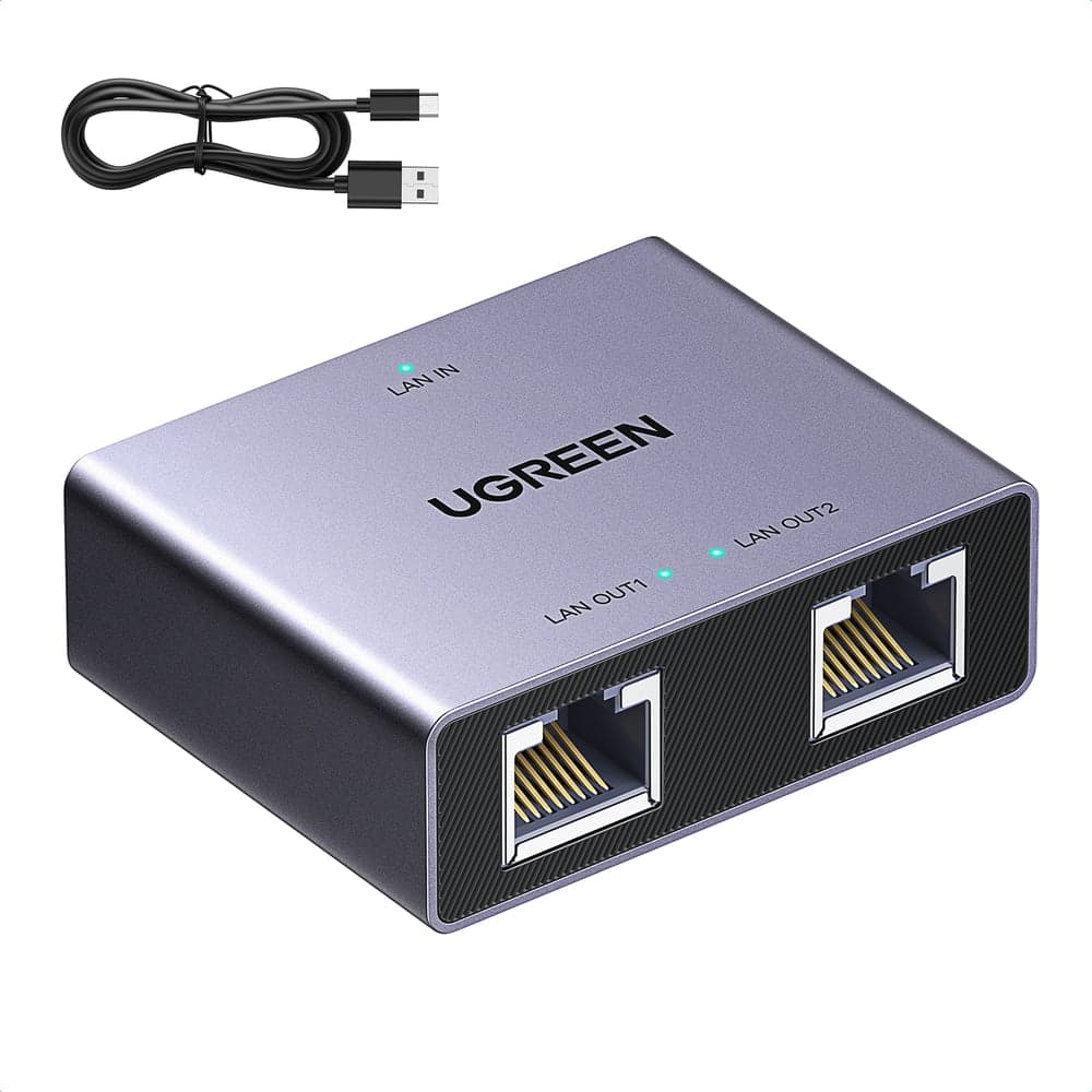 Сплиттер UGREEN NW301 45311 Gigabit Ethernet Splitter 1 to 2. Цвет: серый 45311_