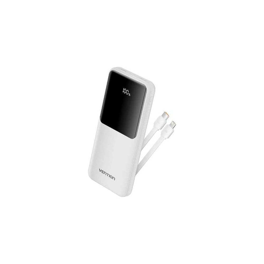 Power Bank VENTION 10000mAh (Micro-USB/C/A/A) со встроенными кабелями 22.5W белый с LED-дисплеем FHOW0