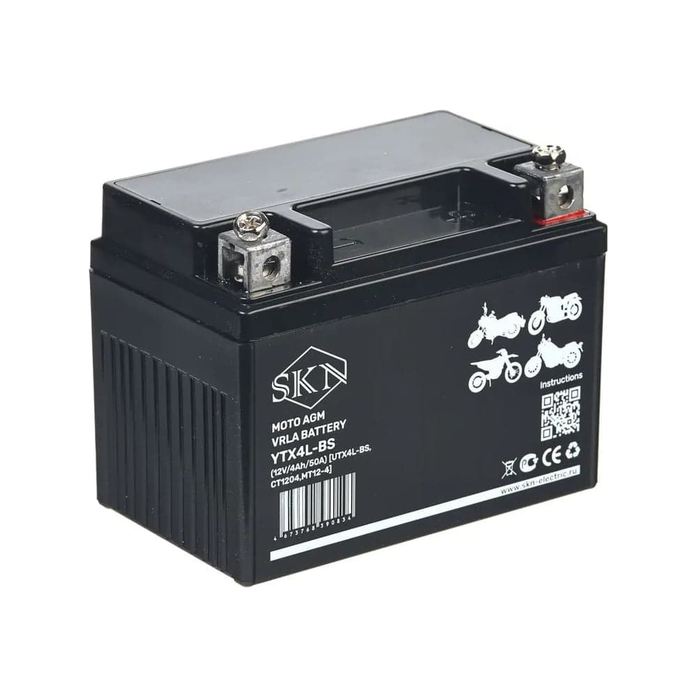 Аккумулятор стартерный для мототехники SKN YTX4L-BS (12V/4Ah/50A) [UTX4L-BS, CT 1204, MT 12-4] 025279