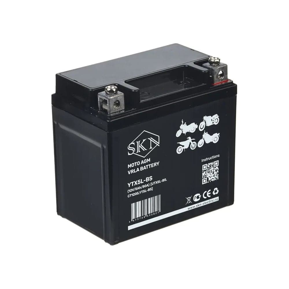 Аккумулятор стартерный для мототехники SKN YTX5L-BS (12V/5Ah/80A) [UTX5L-BS, CT1205, YT5L-BS] 025280