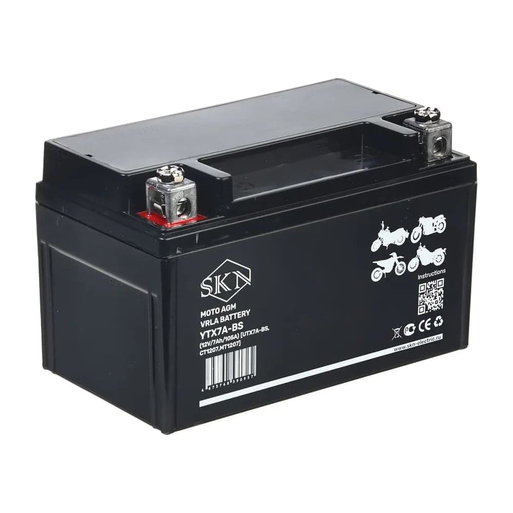 Аккумулятор стартерный для мототехники SKN YTX7A-BS (12V/7Ah/105A) [UTX7A-BS, CT 1207, MT 1207] 025281
