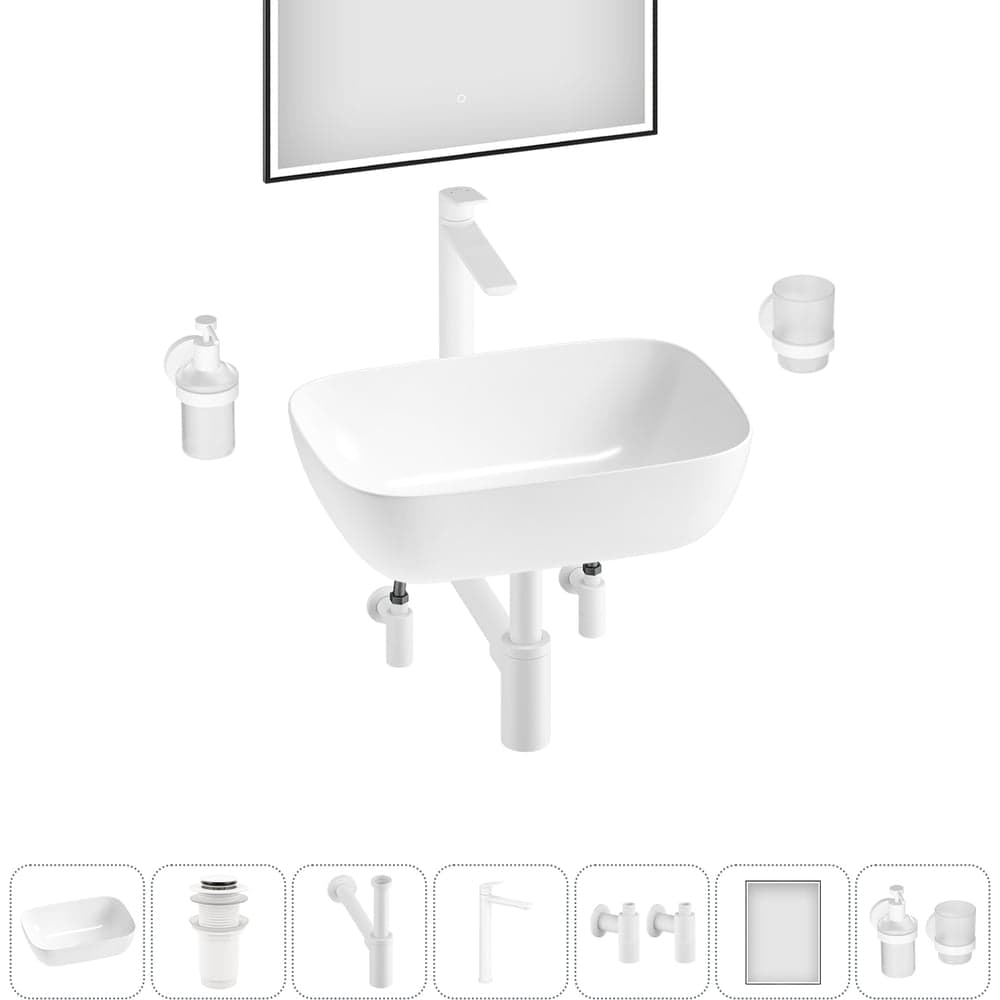 Комплект 7 в 1 Wellsee Lavinia Boho Bathroom Sink накладная раковина 46x33 см 3331110 20219320R