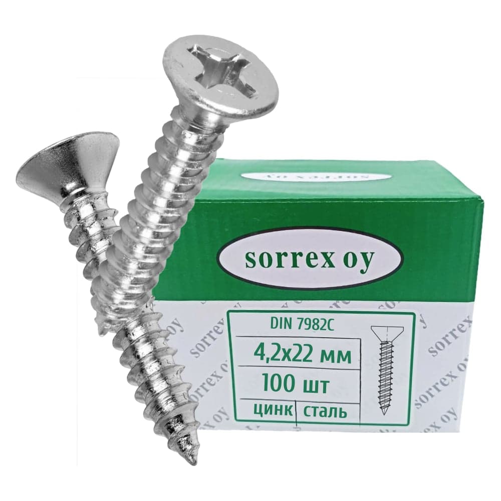 Оцинкованный саморез по металлу SORREX DIN 7982С 4,2х22, 100 шт. 7982C-1-042-022 100