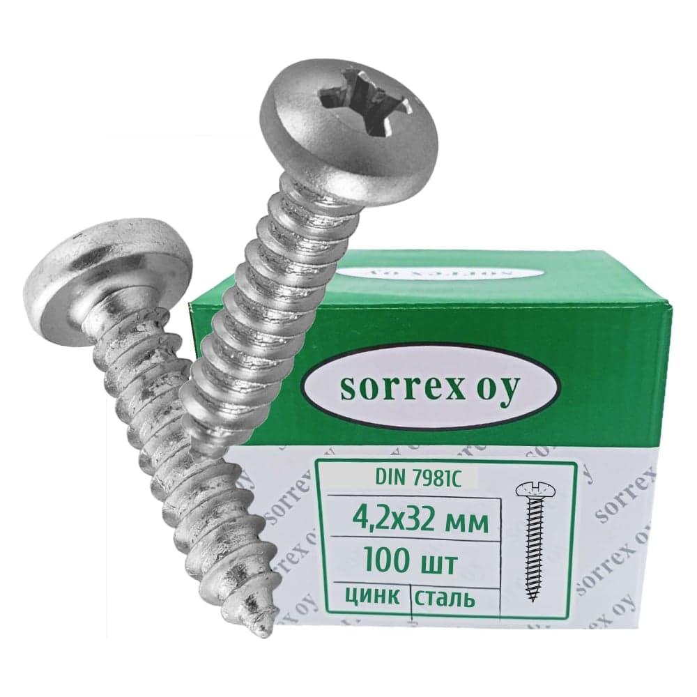 Оцинкованный саморез по металлу SORREX DIN 7981С 4,2х32, 100 шт. 7981С-1-042-032 100