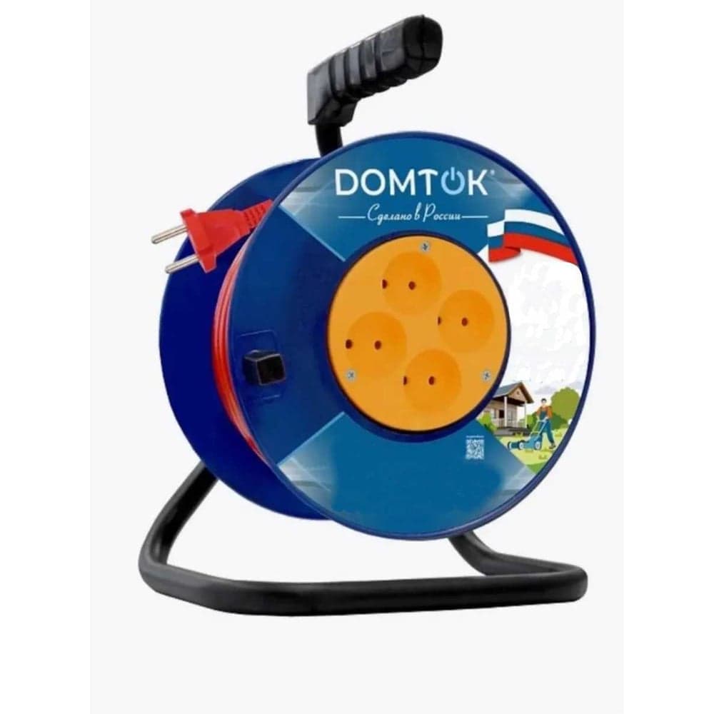 Удлинитель силовой на катушке DOMTOK 4 гнезда., ПВС 3*2,5, 4кВт, з/к 30м 2462