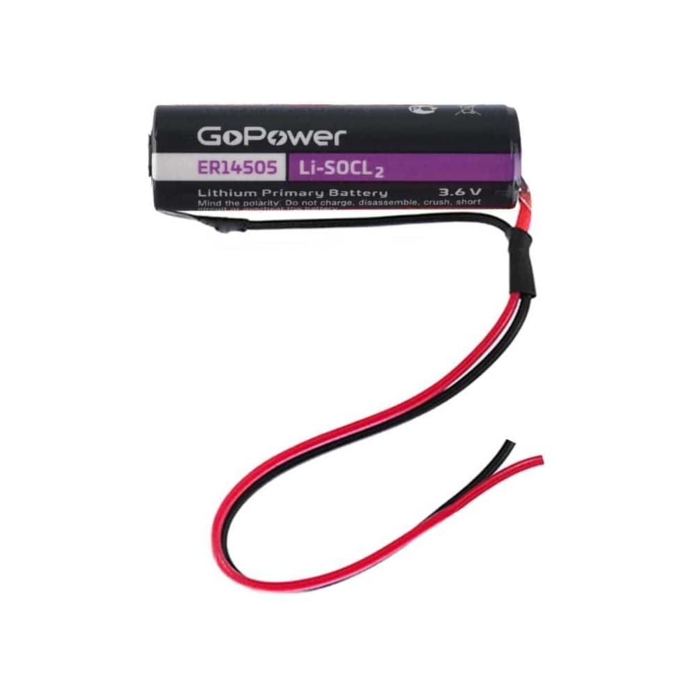 Батарейка GoPower ER14505 PC1 Li-SOCl2 3.6V 2600mAh с проводом 00-00031773