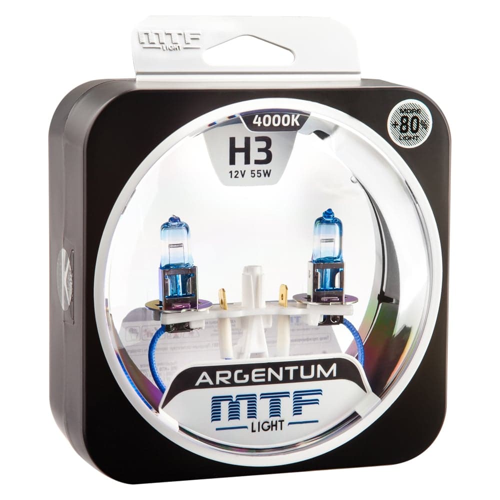 Галогенные автолампы MTF Light ARGENTUM +80_ H3, 12V, 55W, комп. H8A1203