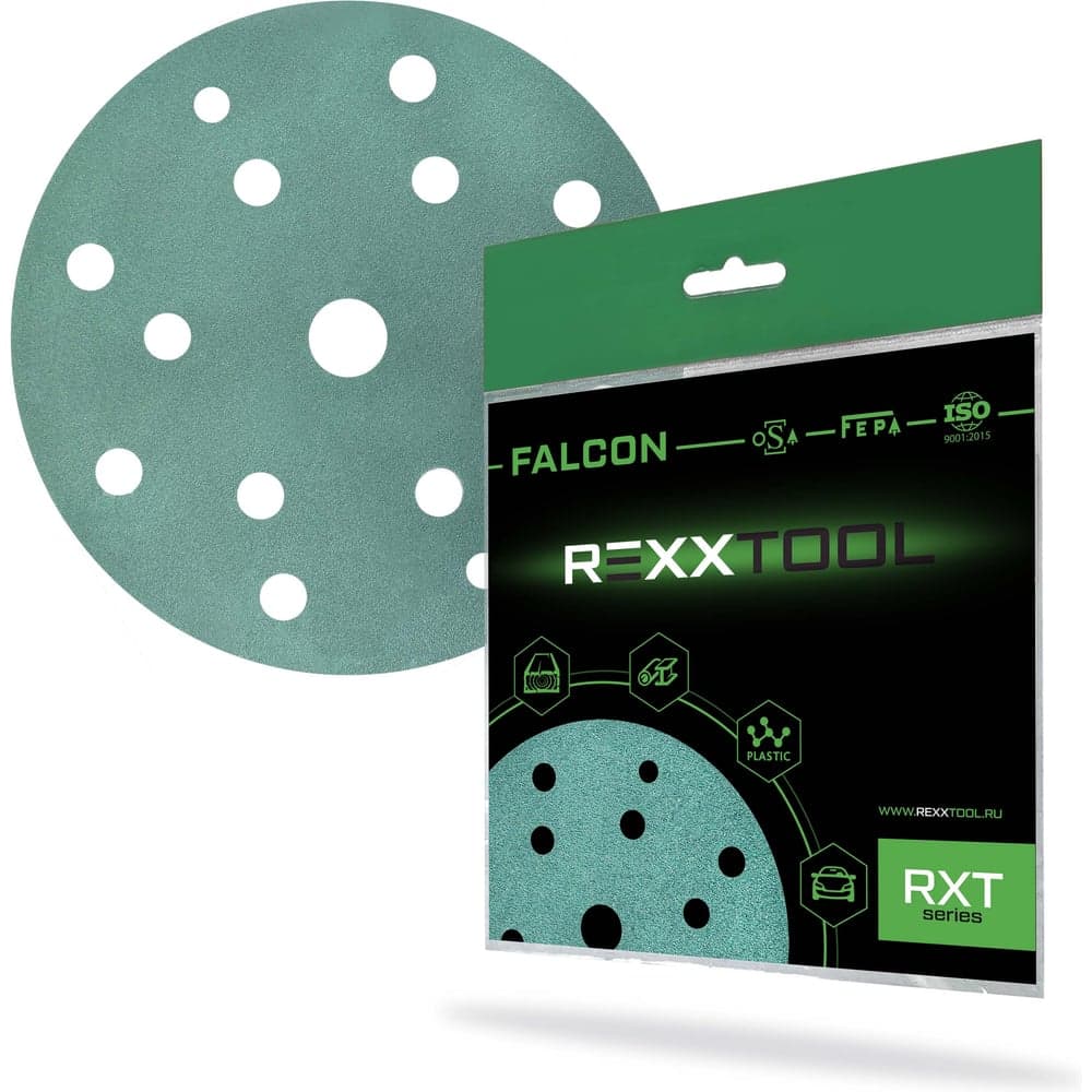 Шлифовальный круг абразивный на липучке REXXTOOL FALCON 150мм, 15 отв., 10 штук, P150 RXT-FALCON-150-15-150