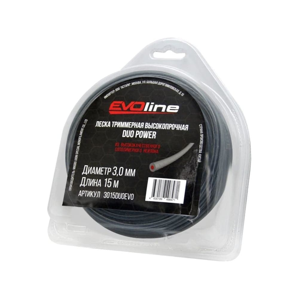Леска триммерная (корд) EVOline Duo Power 3,0 мм, 15 м, сердечник, с насечками, нейлон, в блистере 3015DUOEVO
