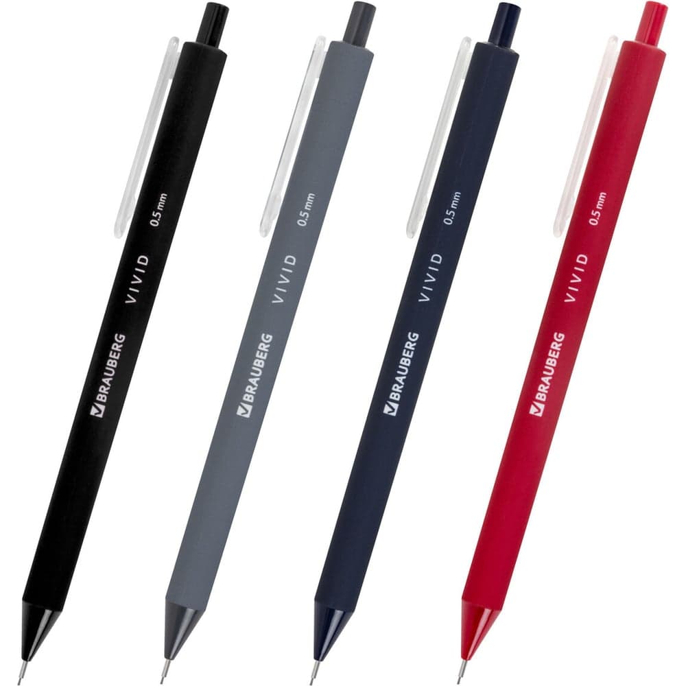 Карандаш механический BRAUBERG 0.5 мм, VIVID, корпус soft-touch ассорти, 24 шт 182063