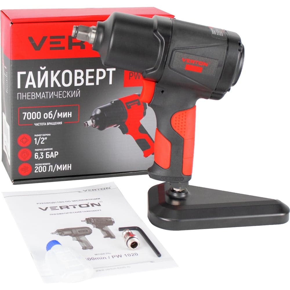 Пневматический гайковерт VERTON Air PW1020 (патрон 1,2, давление 6,3, макс. крутящий момент 1020 Н·м, вращение 7000 об/мин, расход воздуха 200 л/мин) 01 21427