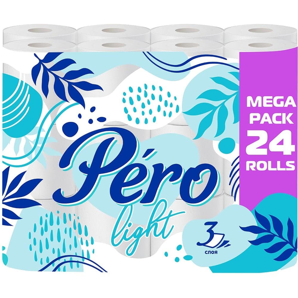 Туалетная бумага Pero Light, трёхслойная, 24 рулона, белая 275195