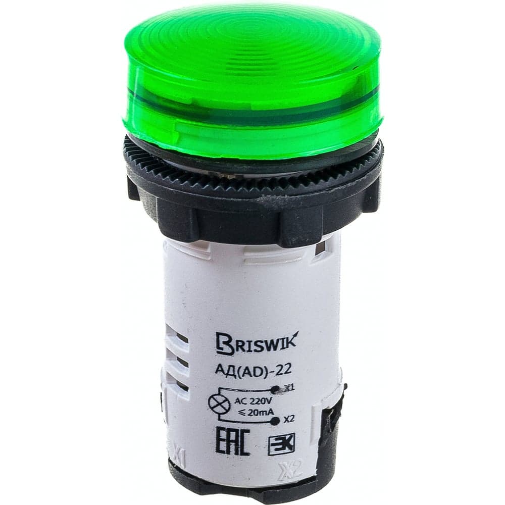 Индикатор Briswik светодиодный АД-22 зеленый 220В AC/DC IP65 22AC/DC220V3.BR