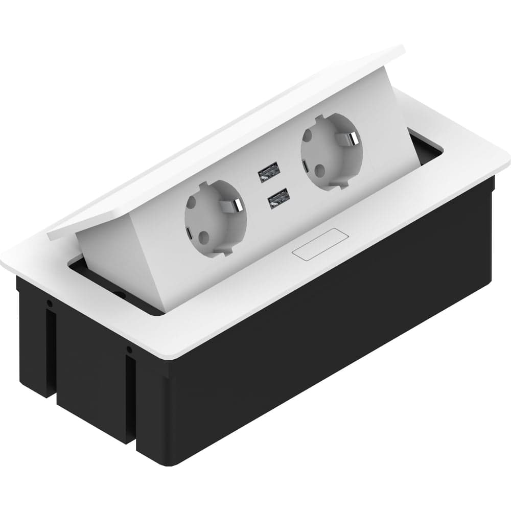 Прямоугольный удлинитель для стола REJS KWADRO 2x schuko 2xUSB 2,1A 5V кабель с вилкой белый TR19.0004.08.013