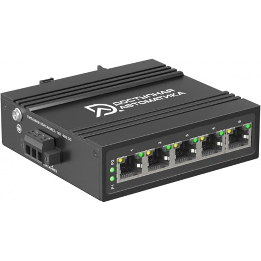 Коммутатор неуправляемый Доступная Автоматика 5 портов RJ45 100Мбит на DIN-рейку, двойное питание 12-58В DC DASW-205