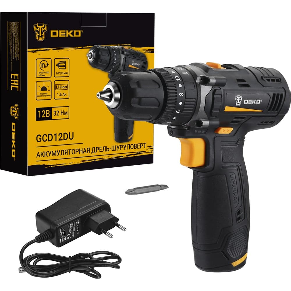 Дрель-шуруповерт ударная аккумуляторная DEKO GCD12DU 12В, 1x1.5Ач 063-4039