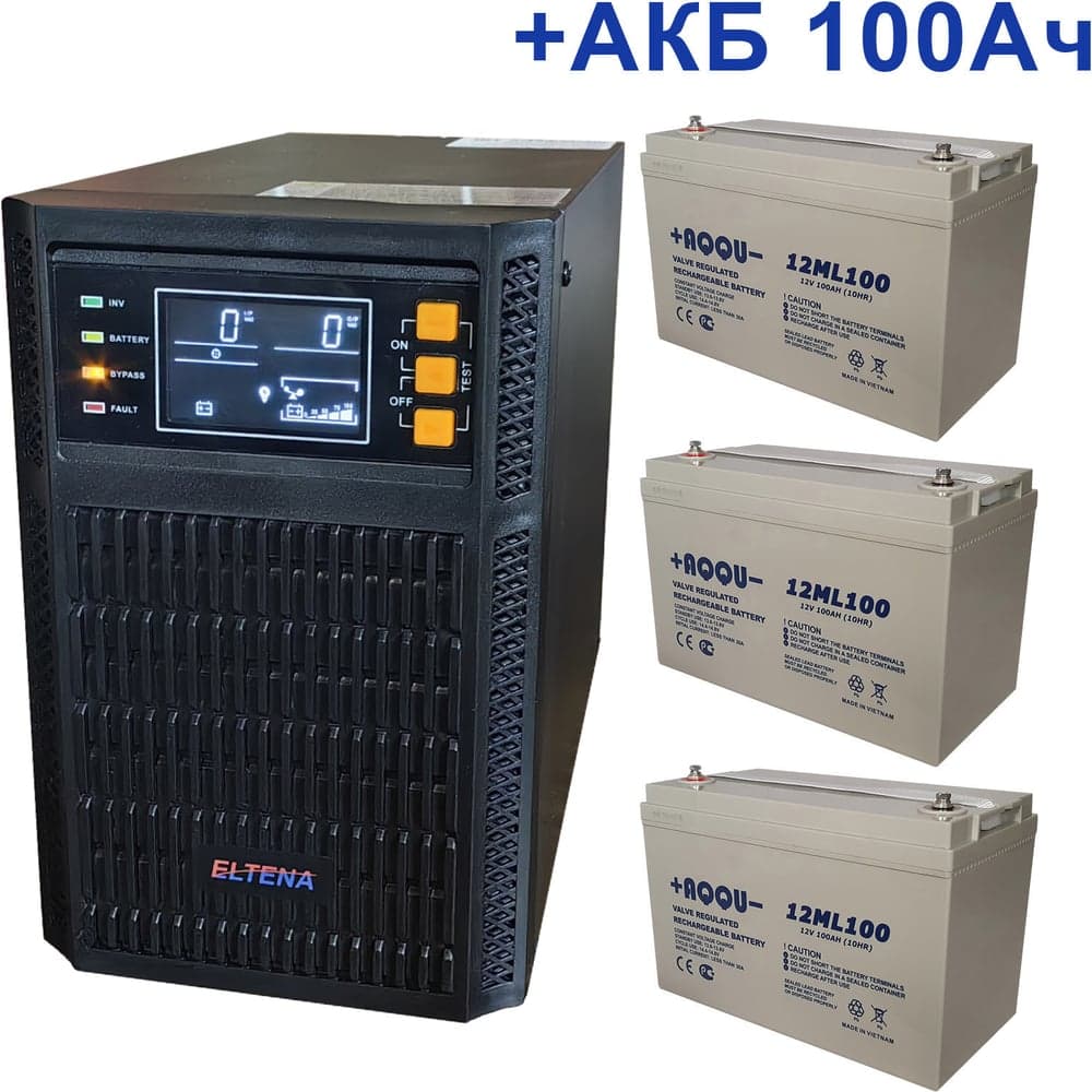 Комплект ИБП ELTENA Monolith B 1000LT (1000Вт) + 3шт. АКБ AQQU 12ML100 (12В, 100Ач) MB1000LT/12ML100