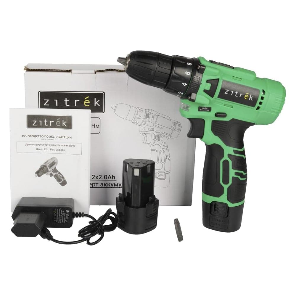 Дрель-шуруповерт аккумуляторная Zitrek Green 12-Li Plus, 12В, 2x2.0Ач 083-1114