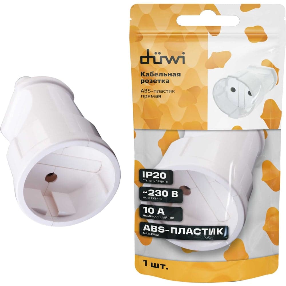 Кабельная розетка duwi 2П без заземления 10А 250B белая 30456 2