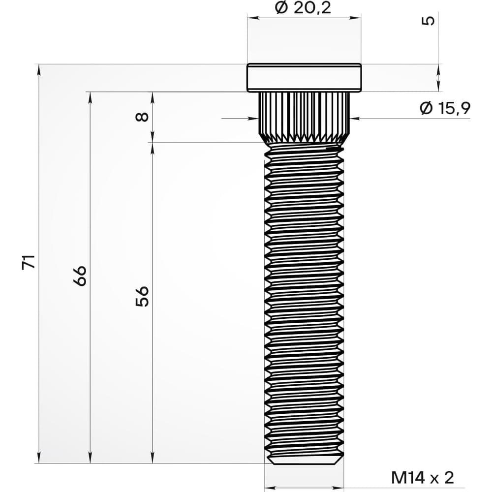 Шпилька колесная AIRLINE M14x2x56x71, d посадки 15.9, дакромет для а/м Ford (20 шт) ASTD014