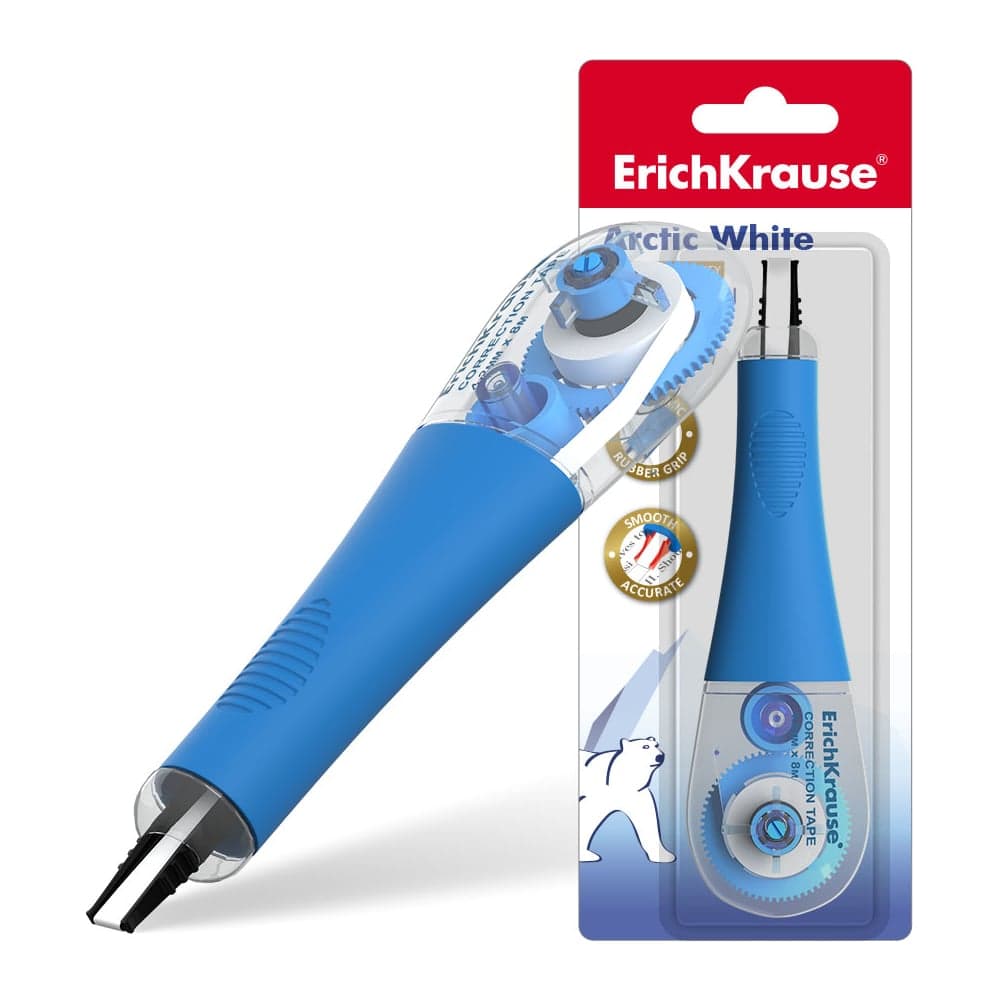 Корректирующая лента ErichKrause Арктический белый, с резиновой вставкой, 4,2 мм x 8 м, голубой 21887